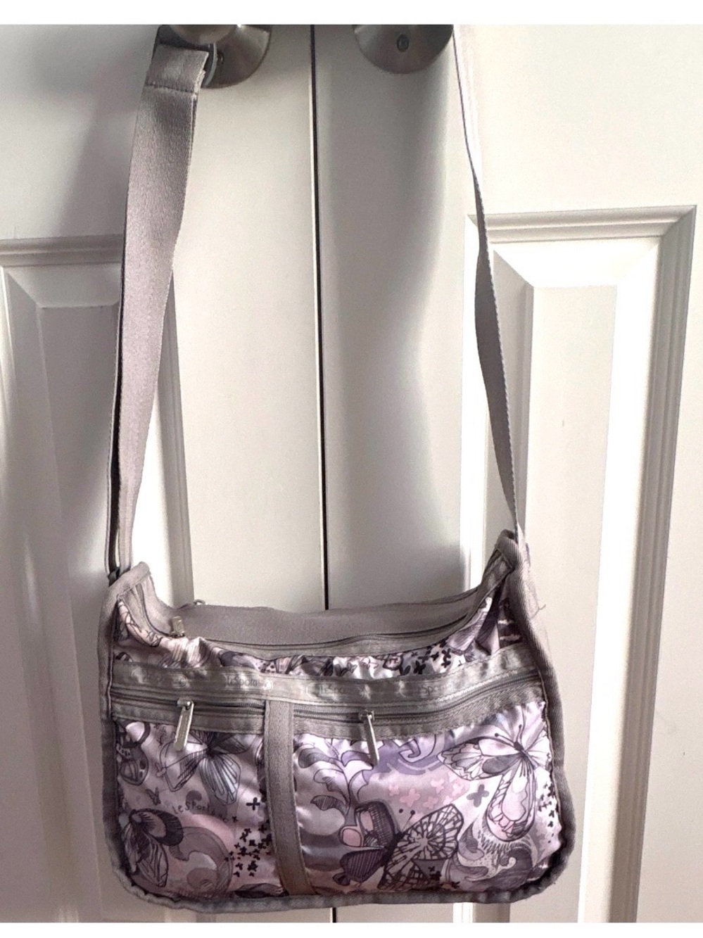 Lesportsac Lavender Floral & Butterfly Nylon Crossbody Bag